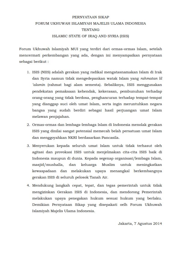 Pernyataan bersama Forum Ukhuwah Islamiyah MUI 003
