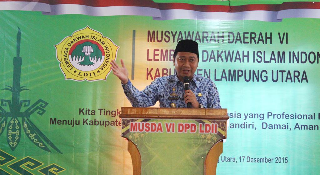 bupati lampung utara memberikan pengarahan saat musda ldii lampung utara