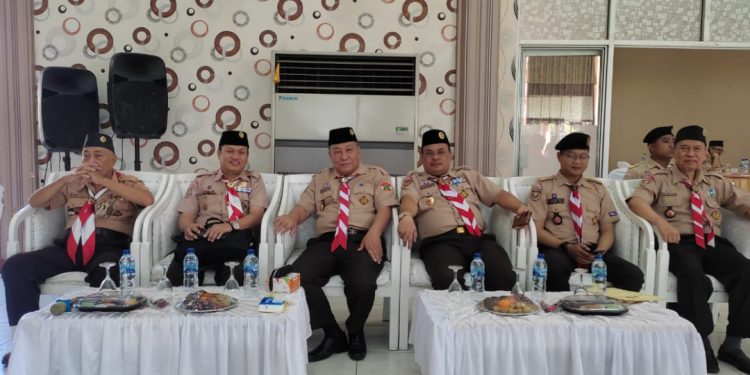 Ketua Sakoda Sekawan Persada Nusantara (SPN) Lampung, Heri Sensustadi, menghadiri Rapat Kerja Daerah (Rakerda) dan halalbihalal Gerakan Pramuka Lampung, di Aula Graha Bakti Pramuka, Bandar Lampung, pada Selasa (16/5). Foto: LINES.