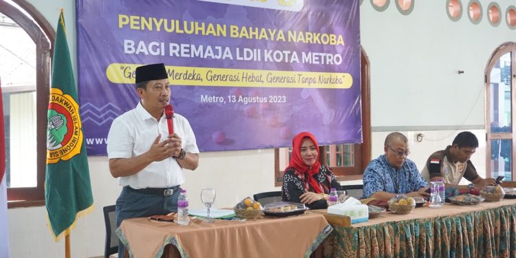 Jelang HUT RI, DPD LDII Kota Metro bekerja sama dengan BNN, Kesbangpol dan Polres Kota Metro menggelar sosialisasi terkait bahaya narkoba. Foto: LINES.
