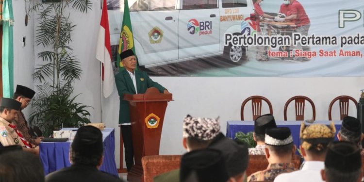 DPD LDII Kabupaten Banyuwangi bekerja sama dengan Dinas Kesehatan Kabupaten Banyuwangi menggelar pelatihan Pertolongan Pertama pada Gawat Darurat (PPGD) dan Evakuasi Korban. Foto: LINES.