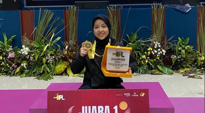Warga LDII Cilacap, Rofiana Nurul Sabila meraih medali perunggu cabang Tenis Meja Tunggal Putri PON XXI Aceh-Sumut 2024. Ia bertanding di GOR Angsapura, Medan, pada Kamis (19/9). Foto: LINES