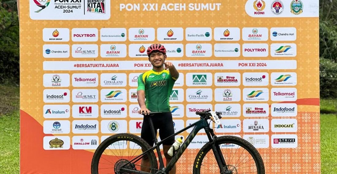 Warga LDII Kota Kediri, Jawa Timur, Bima Jamaludin Abdul Jafarob meraih medali emas nomor MTB XCR (cross country team relay), cabang Balap Sepada PON XXI Aceh-Sumatera Utara 2024, di Karo. Foto: LINES.
