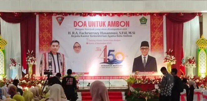 Ketua DPD LDII Kota Ambon, Rohmat H. Tuhelelu menghadiri doa bersama yang digelar Pemerintah Kota Ambon. Foto: LINES.