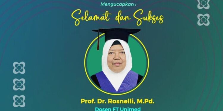 Ketua Biro Pemberdayaan Perempuan dan Kesejahteraan Keluarga (PPKK) LDII Sumatera Utara, Rosnelli, resmi dikukuhkan sebagai guru besar di Universitas Negeri Medan. Foto: LINES.