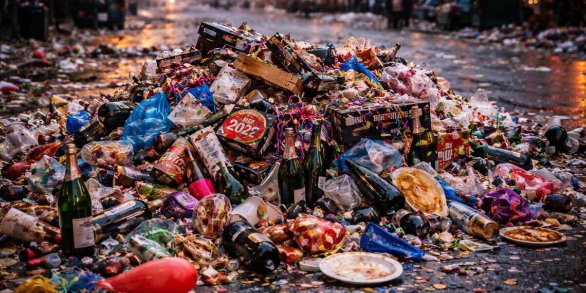 Ilustrasi tumpukan sampah pasca perayaan tahun baru.