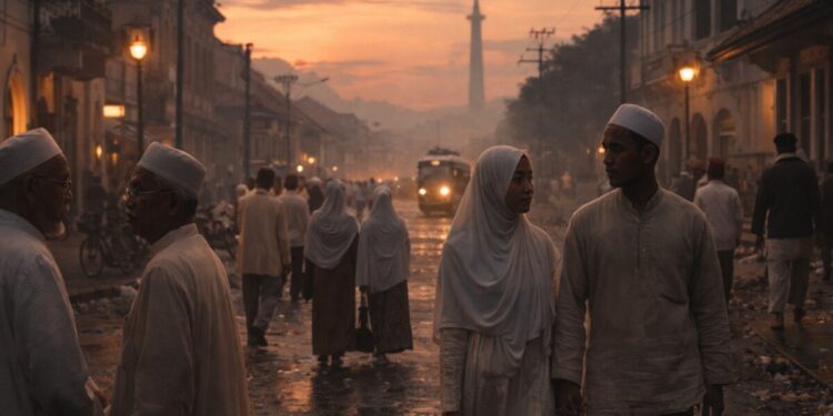 Ilustrasi sore yang syahdu di Jakarta 1946.