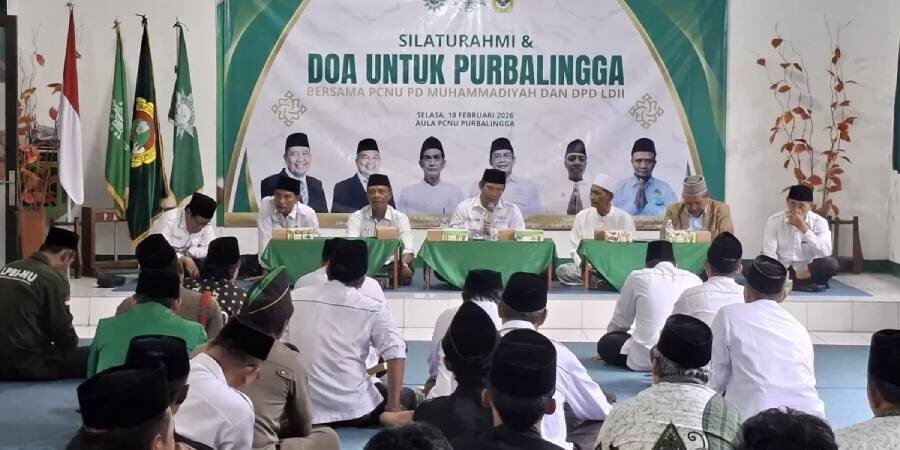 Pengurus Cabang Nahdlatul Ulama (PCNU) Kabupaten Purbalingga menerima perwakilan Muhammadiyah dan LDII dalam kegiatan silaturahmi dan doa bersama. Foto: LINES.