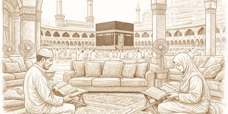 Ilustrasi Beribadah di Masjidil Harram.