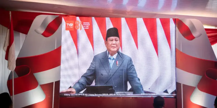 Presiden RI Prabowo Subianto dalam amanat kenegaraanya yang disiarkan langsung dari Gedung Nusantara I Kompleks Perkantoran MPR/DPR/DPD RI Jakarta. Foto: LINES