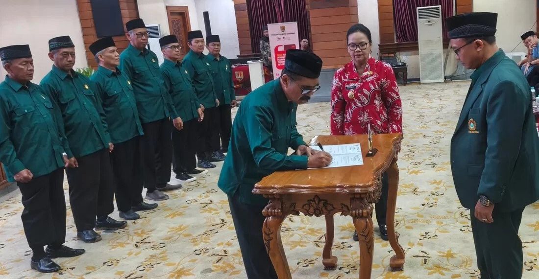 Wali Kota Semarang, Agustina Wilujeng dalam acara pelantikan pengurus Pimpinan Cabang (PC) LDII se-Kota Semarang Periode 2026–2031 di Balai Kota Semarang, Jawa Tengah, pada Jumat (25/9/2026). Foto: LINES